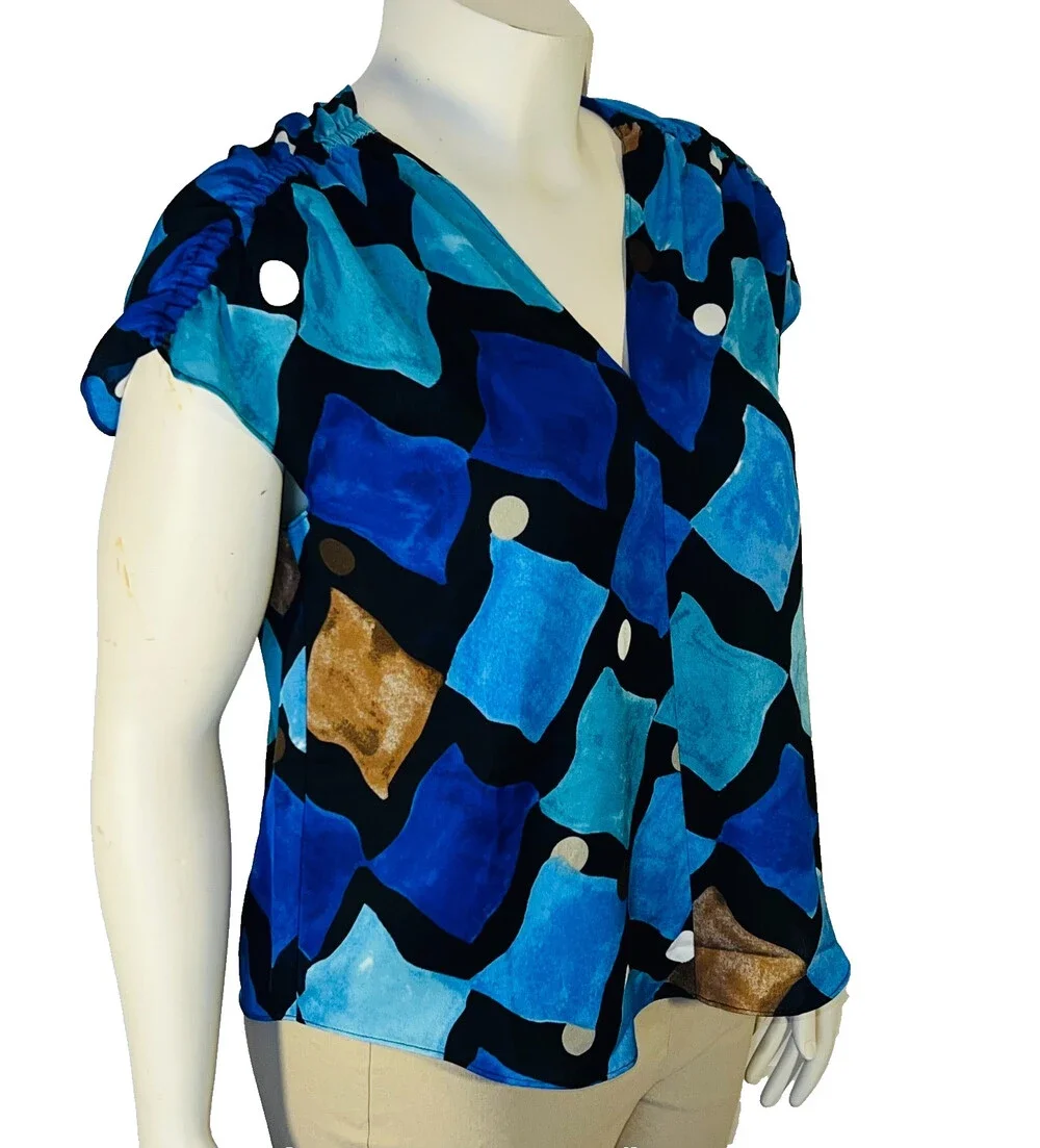 NIC+ZOE Blouse Womens PL Petite Large Geometric Print Dolman Short Sleeve